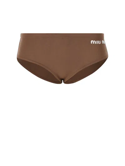 Miu Miu Logo-printed Stretched Bikini Bottoms In Default Title