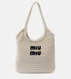 Miu Miu Logo Raffia-effect Tote Bag In White