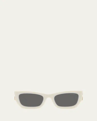 Miu Miu Logo Rectangle Acetate Sunglasses In White