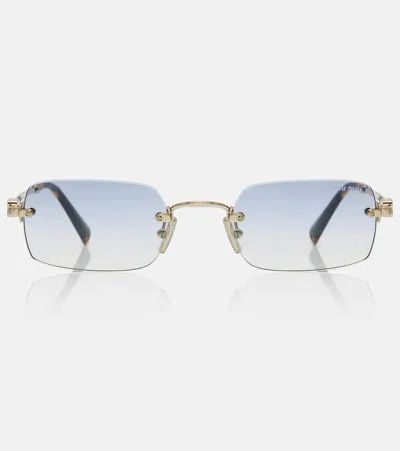 Miu Miu Logo Rectangular Sunglasses In Blue