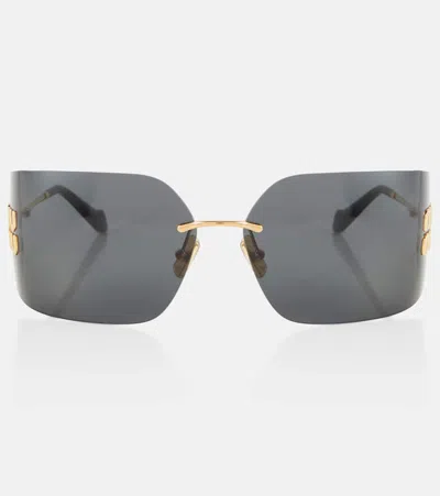 Miu Miu Logo Rectangular Sunglasses In Gray