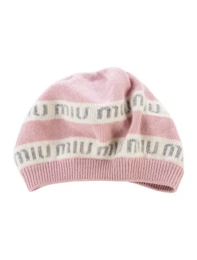 Pre-owned Miu Miu Logo Ribbed Knit Beanie Hat In Pink