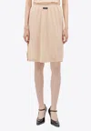 Miu Miu Women Logo Patch Jersey Skirt In Beige