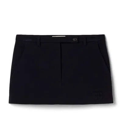 Miu Miu Logo Ribbed Mini Skirt In Blue
