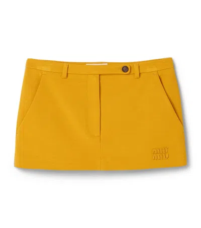 Miu Miu Logo Ribbed Mini Skirt In Yellow