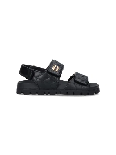 Miu Miu Logo Sandals In Black