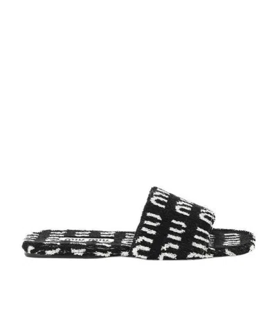 Miu Miu Logo Sandals In Black