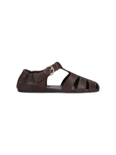Miu Miu Refined Fisherman Sandals With Ruching And Adjustable Strap In Brown