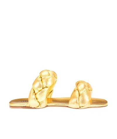Miu Miu Logo Sandals In Golden