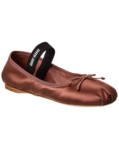 Miu Miu Logo Satin Flat In Brown