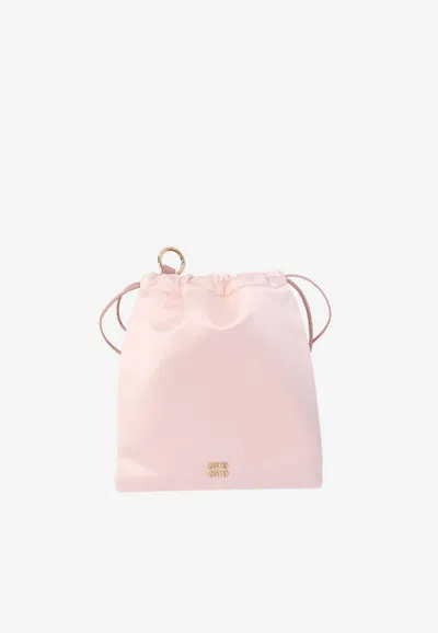 Miu Miu Logo Satin Pouch In Pink