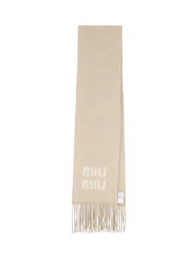 Miu Miu Logo Scarf In Beige
