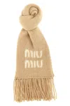 Miu Miu Logo Scarf In Sand