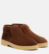 Miu Miu Logo Shearling-lined Suede Ankle Boots In Brown