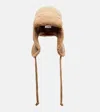 Miu Miu Logo Shearling-trimmed Wool And Cashmere Hat In Brown