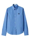 Miu Miu Cotton Popeline Shirt With Logo Embroidery In Blue