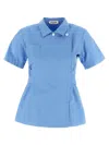 Miu Miu Short Sleeve Double Breasted Button Shirt With Collar In Blue