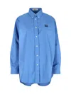 Miu Miu Button-detailed Cotton-poplin Shirt In Blue