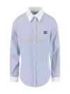 Miu Miu Striped Cotton Shirt In Blue