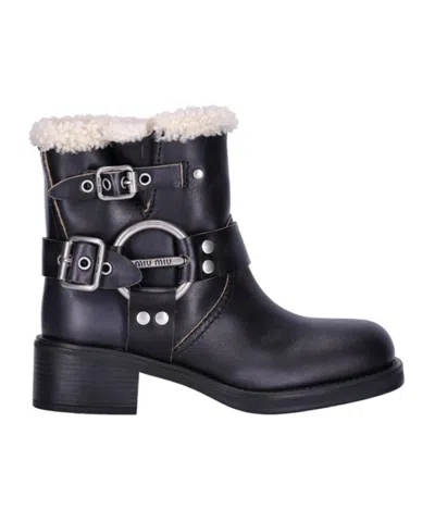Miu Miu Logo Short Boots In Black