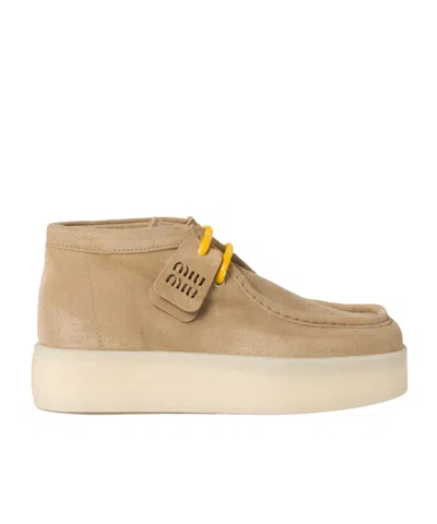 Miu Miu Logo Short Boots In Nude