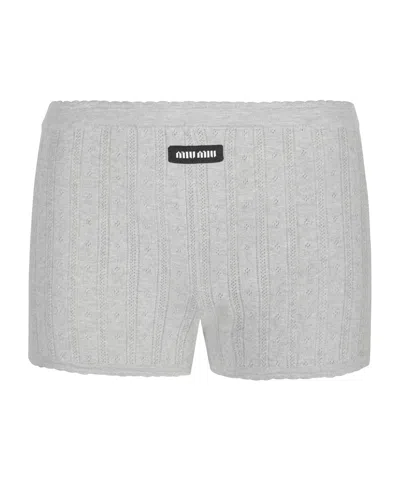 Miu Miu Logo Shorts In Gray