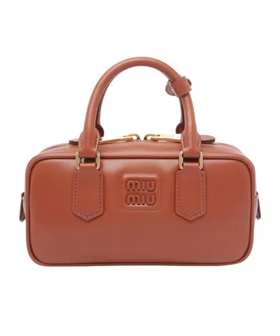 Miu Miu Logo Shoulder Bag In Brown