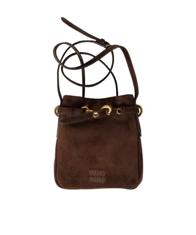 Miu Miu Logo Shoulder Bag In Brown