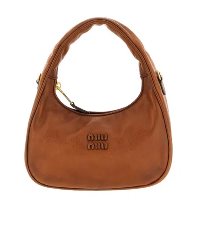 Miu Miu Logo Shoulder Bag In Brown