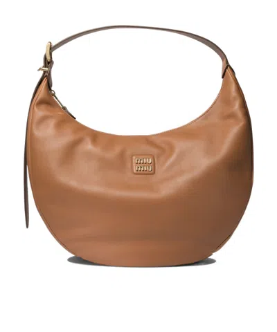 Miu Miu Logo Shoulder Bag In Brown