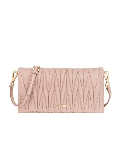 Miu Miu Logo Shoulder Bag In Nude