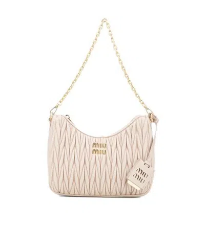 Miu Miu Logo Shoulder Bag In Nude