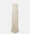 Miu Miu Logo Silk-blend Lamé Gown In Neutrals