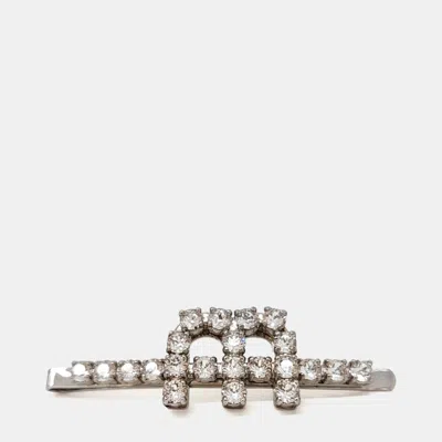Pre-owned Miu Miu Logo Silver Crystal Hairpin