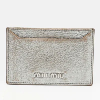 Pre-owned Miu Miu Logo Silver Leather Card Holder