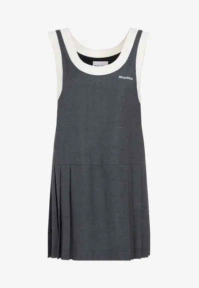 Miu Miu Logo Wool Grisaille Minidress In Grey