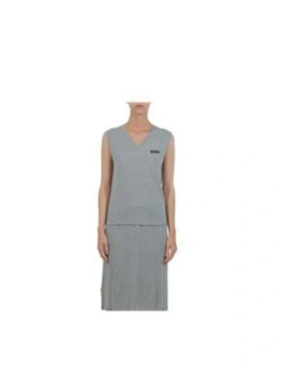 Miu Miu Logo Sleeveless T-shirt In Gray