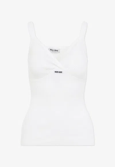 Miu Miu Womens Bianco Ribbed Shoulder-straps Cotton Top In White