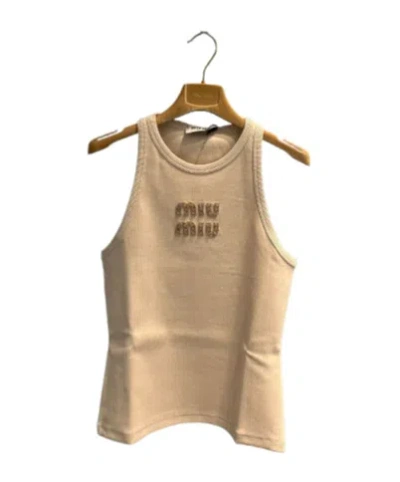Miu Miu Logo Sleeveless Vest In Nude