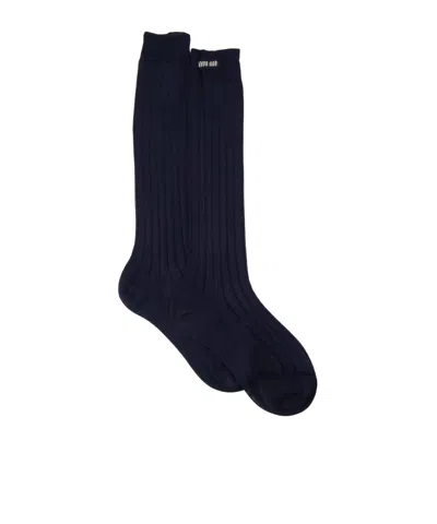 Miu Miu Logo Socks In Black