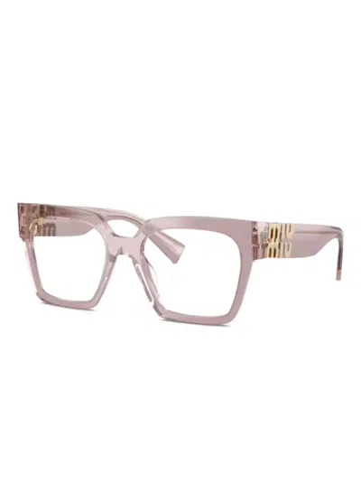 Miu Miu Logo Square-frame Glasses In Pink