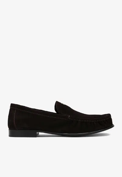 Miu Miu Logo Stamp Suede Loafers In Black