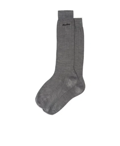 Miu Miu Logo Stockings In Gray
