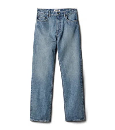 Miu Miu Logo Straight Jeans In Blue