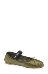 Miu Miu Green Satin Ballet Flats In Oliva