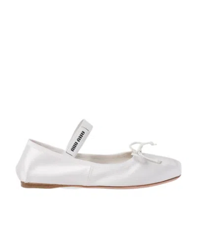 MIU MIU MIU MIU BOW-DETAILED SLIP-ON SATIN BALLERINA SHOES