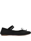 Miu Miu Logo-printed Bow Detailed Ballerina Shoes In Black