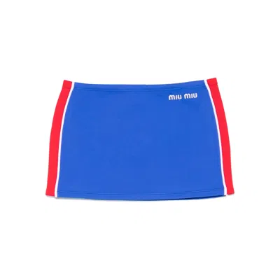 Miu Miu Logo Stripe Mini Skirt In Blue