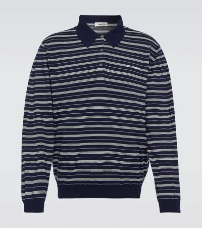 Miu Miu Striped Cotton-blend Polo Shirt In Blue