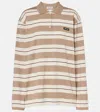 Miu Miu Logo Striped Cotton Jersey Polo Shirt In Multi